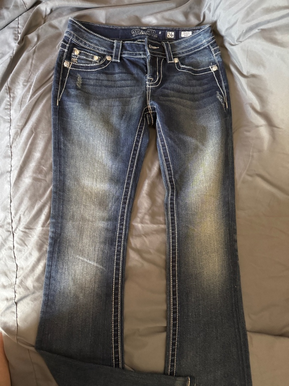 Miss Me Dark Indigo Boot Cut Jeans with Fading